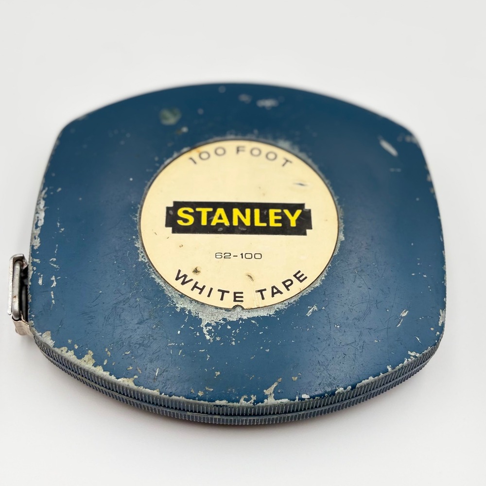 Stanley 62-100‎ Vintage 100 Ft White Tape Measure Mylar Protected Hand Crank USA